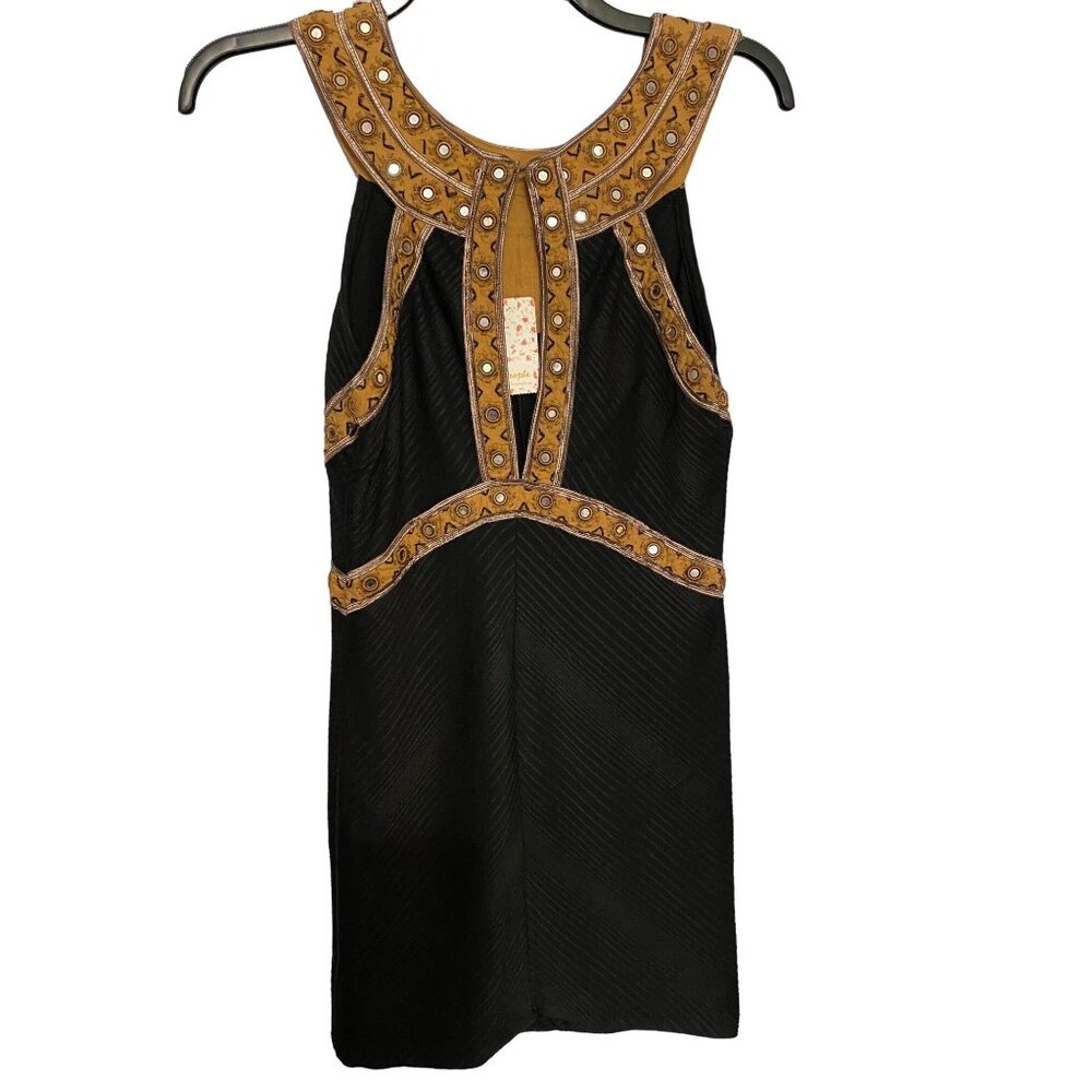 Free People Black and Tan Bodycon Mini Dress Size XS‎ NWT